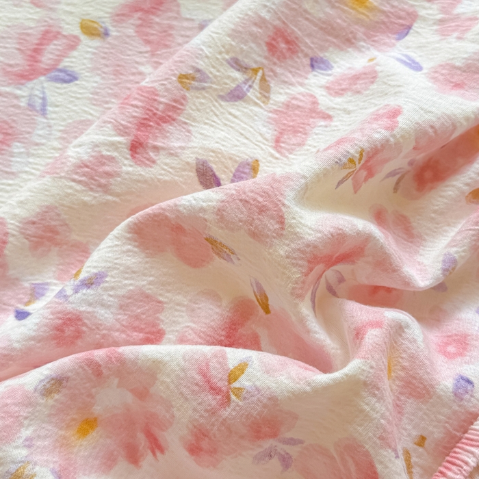 91家纺网 家纺一手货源 找家纺 丝芙妮家居（原乐视家纺） 2026新款A类皱皱纱亲肤木棉床笠-系列二 十里桃花