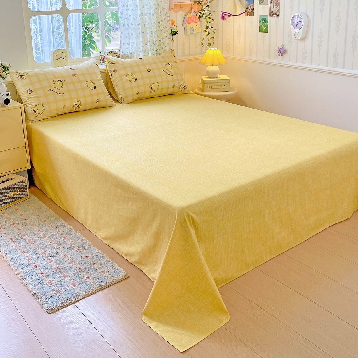 91家纺网 家纺一手货源 找家纺 朵希曼 2025新款全棉三丽鸥卡通印花系列四件套 焦糖布丁狗