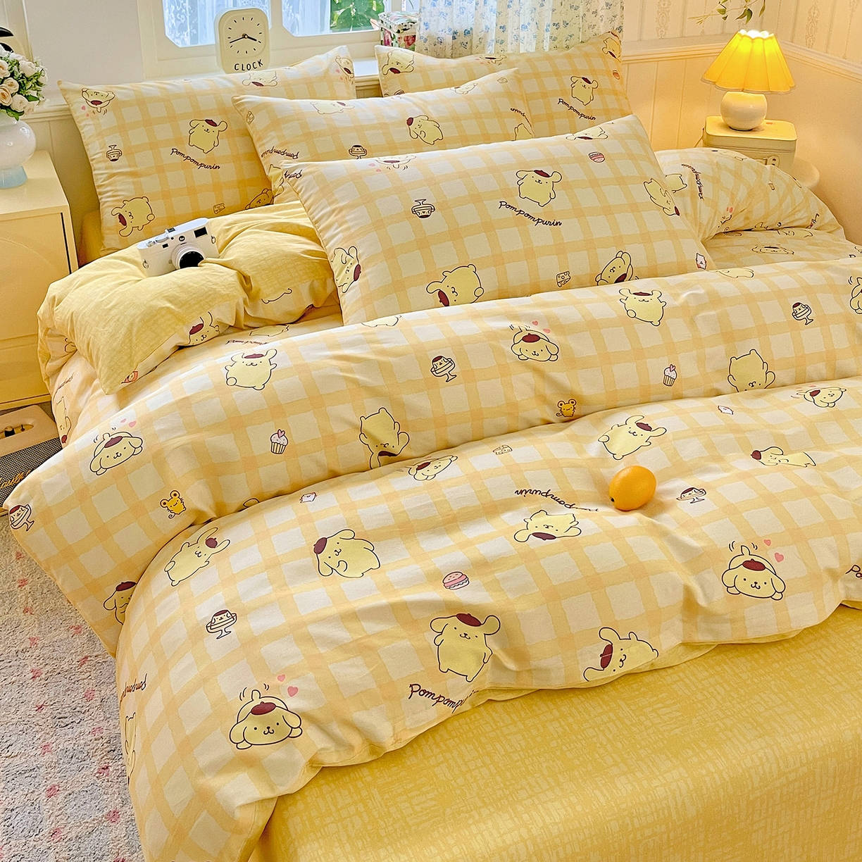 91家纺网 家纺一手货源 找家纺 朵希曼 2025新款全棉三丽鸥卡通印花系列四件套 焦糖布丁狗