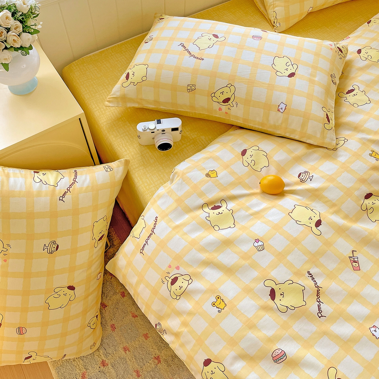 91家纺网 家纺一手货源 找家纺 朵希曼 2025新款全棉三丽鸥卡通印花系列四件套 焦糖布丁狗