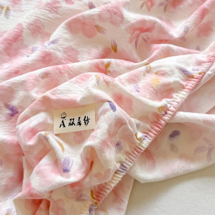 91家纺网 家纺一手货源 找家纺 丝芙妮家居（原乐视家纺） 2026新款A类皱皱纱亲肤木棉床笠-系列二 十里桃花