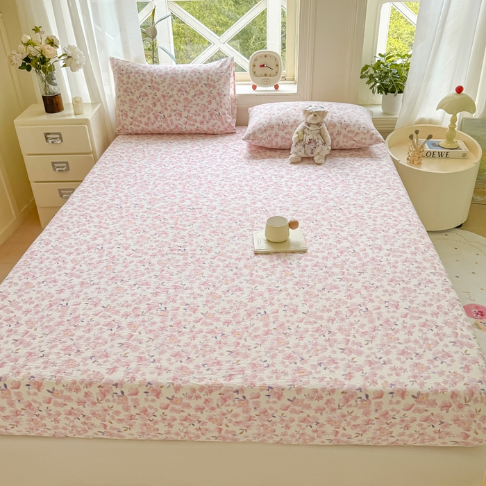 91家纺网 家纺一手货源 找家纺 丝芙妮家居（原乐视家纺） 2026新款A类皱皱纱亲肤木棉床笠-系列二 十里桃花