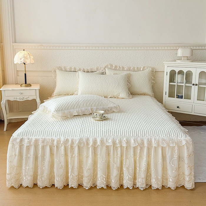 91家纺网 家纺一手货源 找家纺 予梦家纺 2025新款夹棉床裙单床裙单品床裙单件床裙-花影 花影-浅米