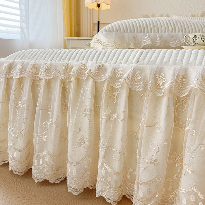 91家纺网 家纺一手货源 找家纺 予梦家纺 2025新款夹棉床裙单床裙单品床裙单件床裙-花影 花影-浅米