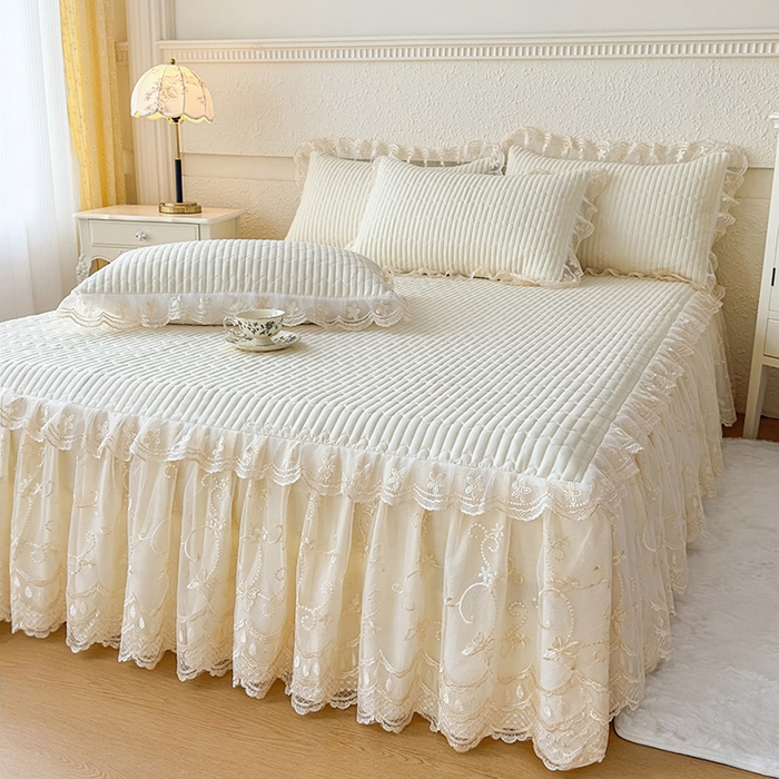 91家纺网 家纺一手货源 找家纺 予梦家纺 2025新款夹棉床裙单床裙单品床裙单件床裙-花影 花影-浅米