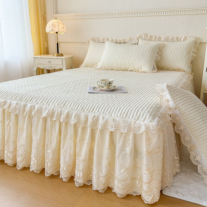 91家纺网 家纺一手货源 找家纺 予梦家纺 2025新款夹棉床裙单床裙单品床裙单件床裙-花影 花影-浅米