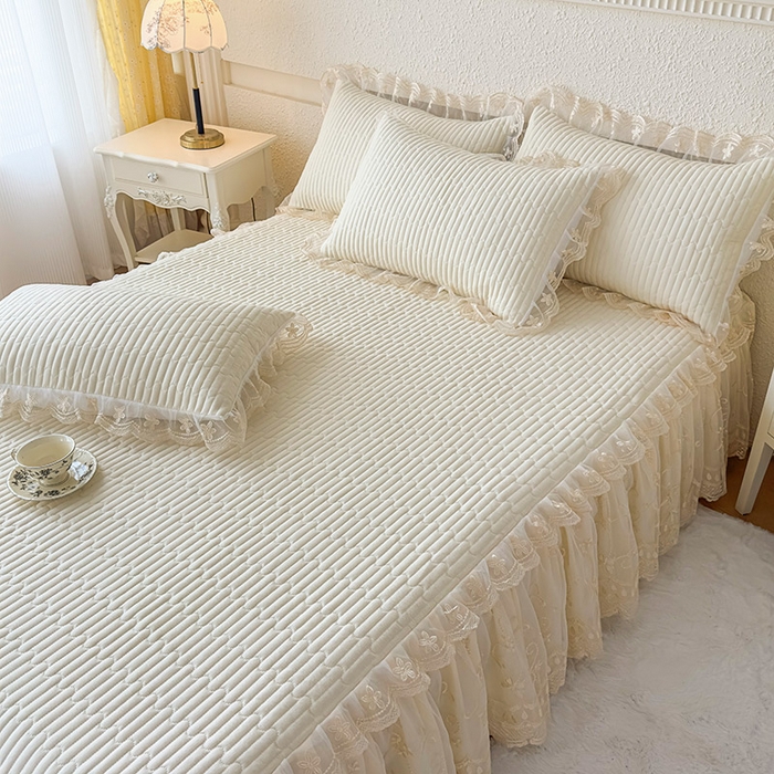 91家纺网 家纺一手货源 找家纺 予梦家纺 2025新款夹棉床裙单床裙单品床裙单件床裙-花影 花影-浅米