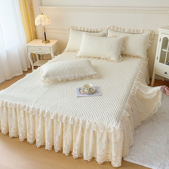 91家纺网 家纺一手货源 找家纺 予梦家纺 2025新款夹棉床裙单床裙单品床裙单件床裙-花影 花影-浅米