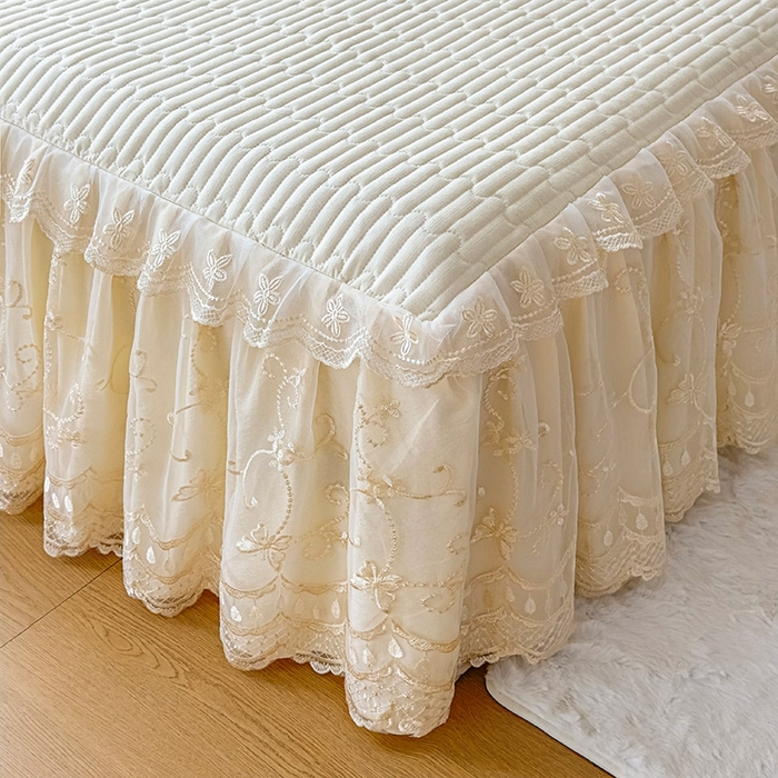 91家纺网 家纺一手货源 找家纺 予梦家纺 2025新款夹棉床裙单床裙单品床裙单件床裙-花影 花影-浅米