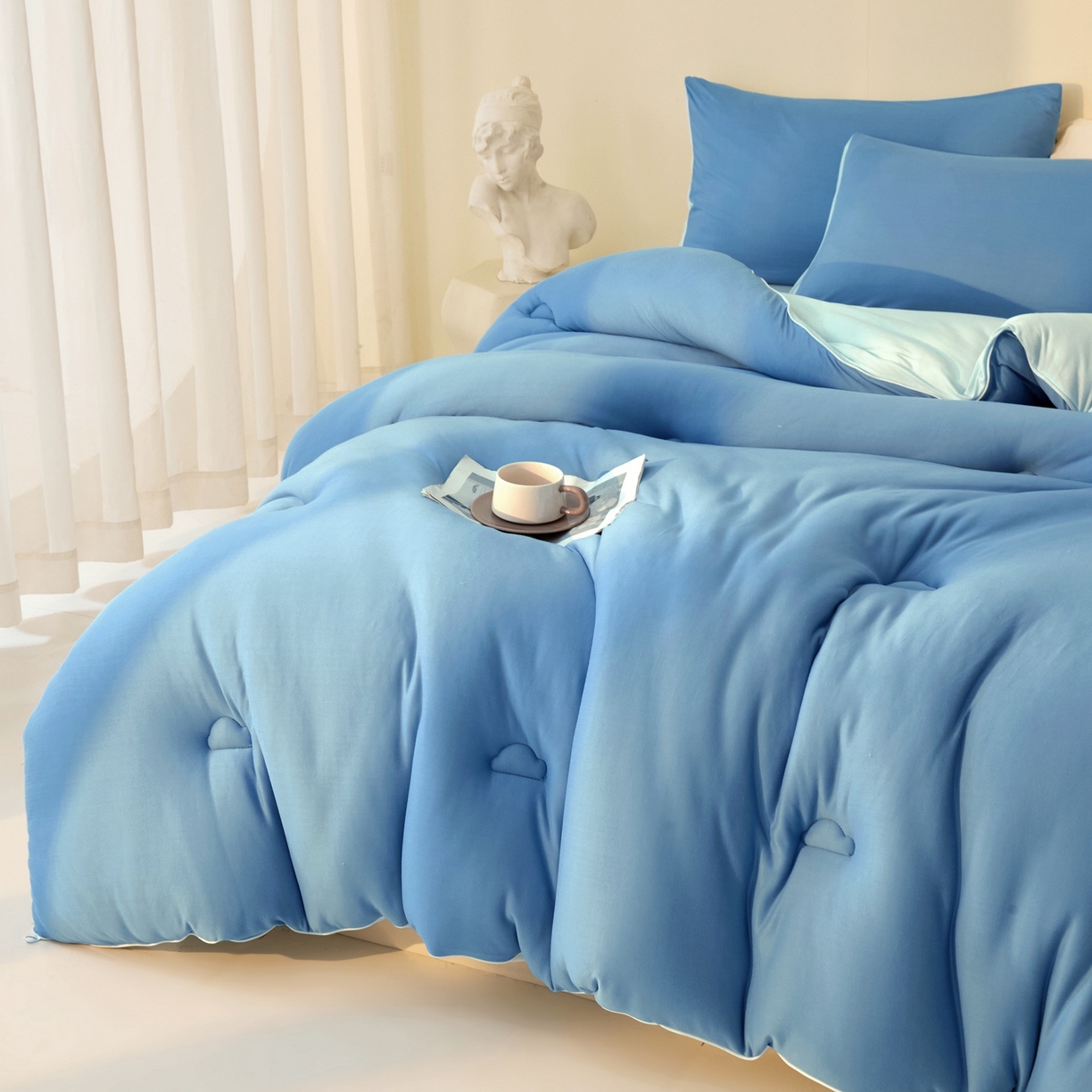 91家纺网 家纺一手货源 找家纺 玉相逢 2025新款针织棉大豆被冬被加厚春秋被被子被芯  10%大豆纤维 （包质检） 深睡蓝+山青