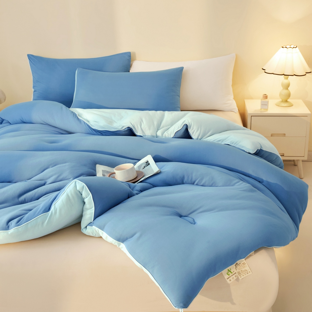 91家纺网 家纺一手货源 找家纺 玉相逢 2025新款针织棉大豆被冬被加厚春秋被被子被芯  10%大豆纤维 （包质检） 深睡蓝+山青