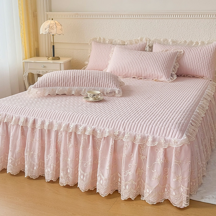 91家纺网 家纺一手货源 找家纺 予梦家纺 2025新款夹棉床裙单床裙单品床裙单件床裙-花影 花影-浅玉