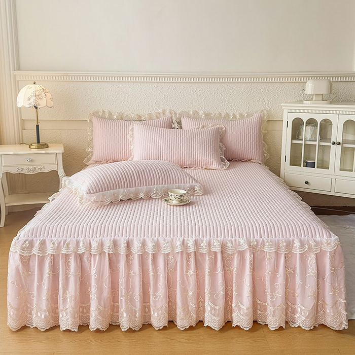 91家纺网 家纺一手货源 找家纺 予梦家纺 2025新款夹棉床裙单床裙单品床裙单件床裙-花影 花影-浅玉