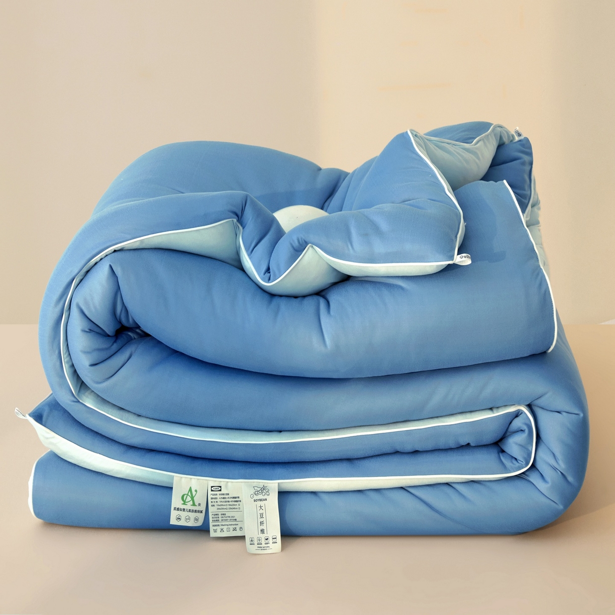 91家纺网 家纺一手货源 找家纺 玉相逢 2025新款针织棉大豆被冬被加厚春秋被被子被芯  10%大豆纤维 （包质检） 深睡蓝+山青
