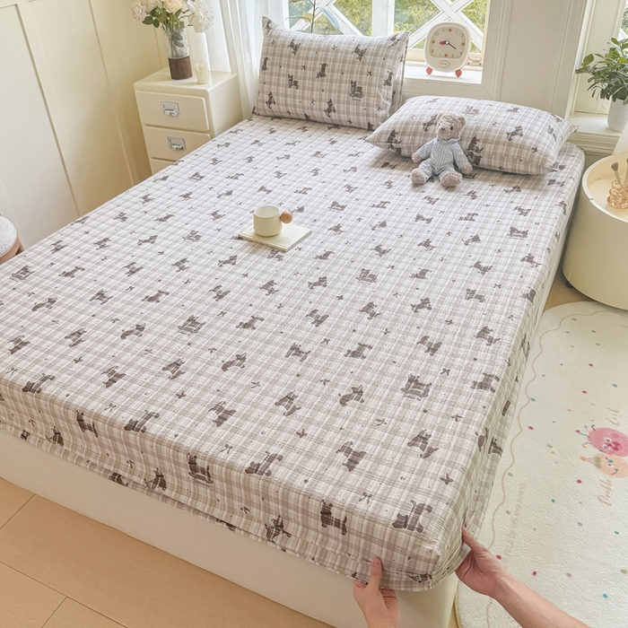 91家纺网 家纺一手货源 找家纺 丝芙妮家居（原乐视家纺） 2026新款A类皱皱纱亲肤木棉床笠-系列二 雪纳瑞