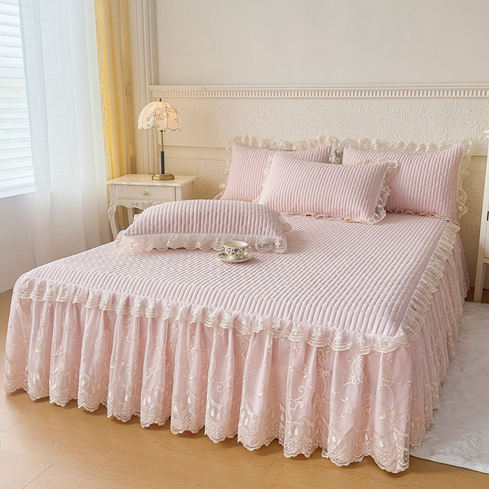 91家纺网 家纺一手货源 找家纺 予梦家纺 2025新款夹棉床裙单床裙单品床裙单件床裙-花影 花影-浅玉