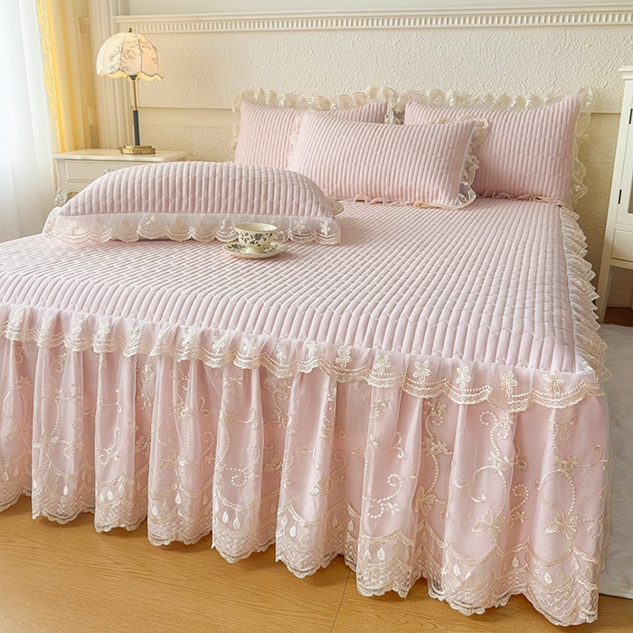 91家纺网 家纺一手货源 找家纺 予梦家纺 2025新款夹棉床裙单床裙单品床裙单件床裙-花影 花影-浅玉