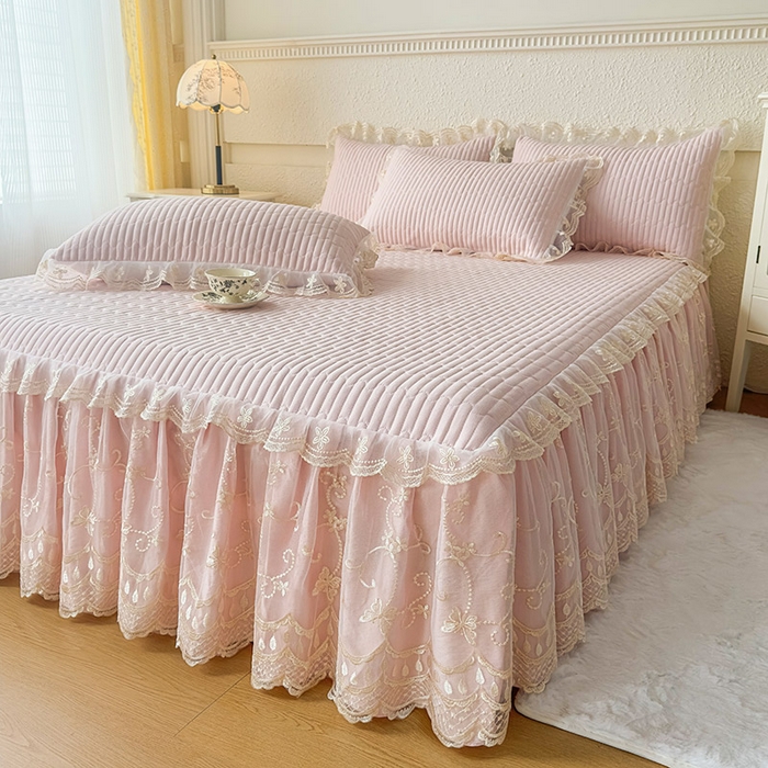 91家纺网 家纺一手货源 找家纺 予梦家纺 2025新款夹棉床裙单床裙单品床裙单件床裙-花影 花影-浅玉