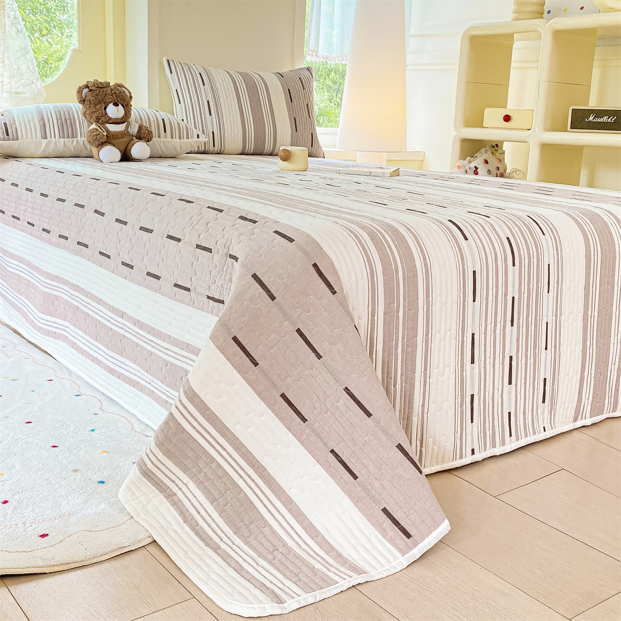 91家纺网 家纺一手货源 找家纺 灰鲸 2025新款全棉色织提花床盖系列 速写-咖