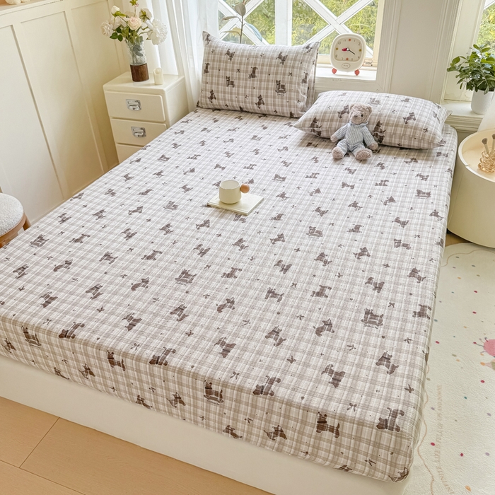 91家纺网 家纺一手货源 找家纺 丝芙妮家居（原乐视家纺） 2026新款A类皱皱纱亲肤木棉床笠-系列二 雪纳瑞