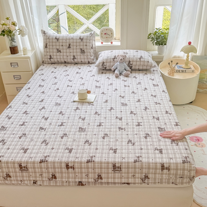 91家纺网 家纺一手货源 找家纺 丝芙妮家居（原乐视家纺） 2026新款A类皱皱纱亲肤木棉床笠-系列二 雪纳瑞