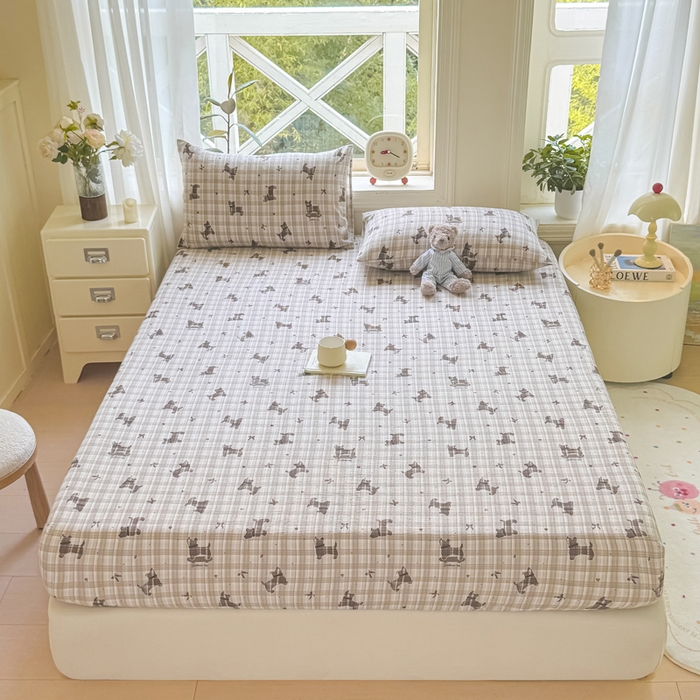 91家纺网 家纺一手货源 找家纺 丝芙妮家居（原乐视家纺） 2026新款A类皱皱纱亲肤木棉床笠-系列二 雪纳瑞