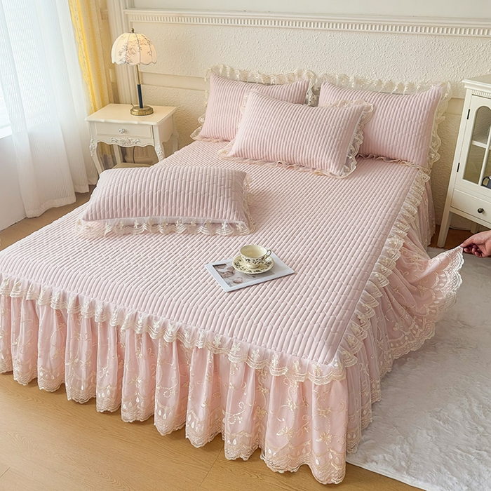 91家纺网 家纺一手货源 找家纺 予梦家纺 2025新款夹棉床裙单床裙单品床裙单件床裙-花影 花影-浅玉