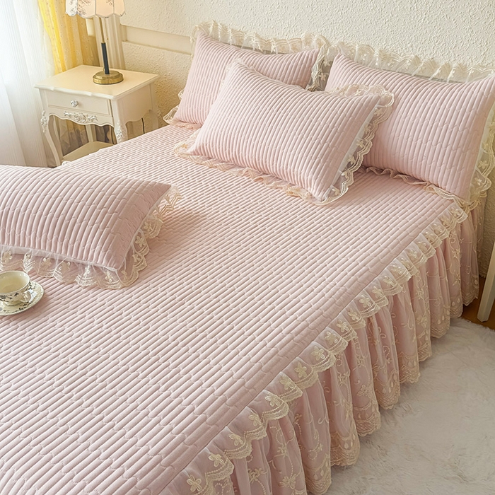 91家纺网 家纺一手货源 找家纺 予梦家纺 2025新款夹棉床裙单床裙单品床裙单件床裙-花影 花影-浅玉