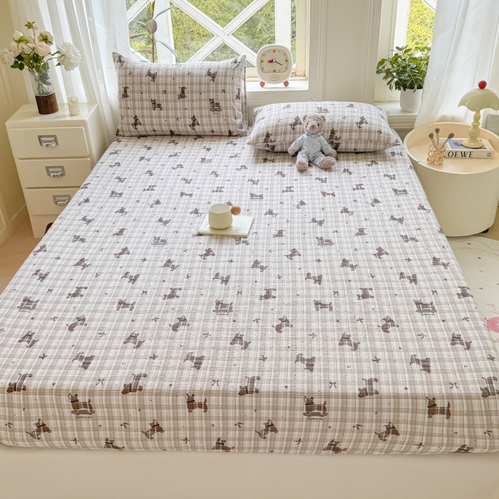 91家纺网 家纺一手货源 找家纺 丝芙妮家居（原乐视家纺） 2026新款A类皱皱纱亲肤木棉床笠-系列二 雪纳瑞