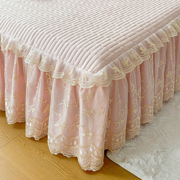 91家纺网 家纺一手货源 找家纺 予梦家纺 2025新款夹棉床裙单床裙单品床裙单件床裙-花影 花影-浅玉