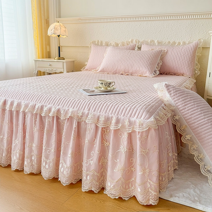 91家纺网 家纺一手货源 找家纺 予梦家纺 2025新款夹棉床裙单床裙单品床裙单件床裙-花影 花影-浅玉