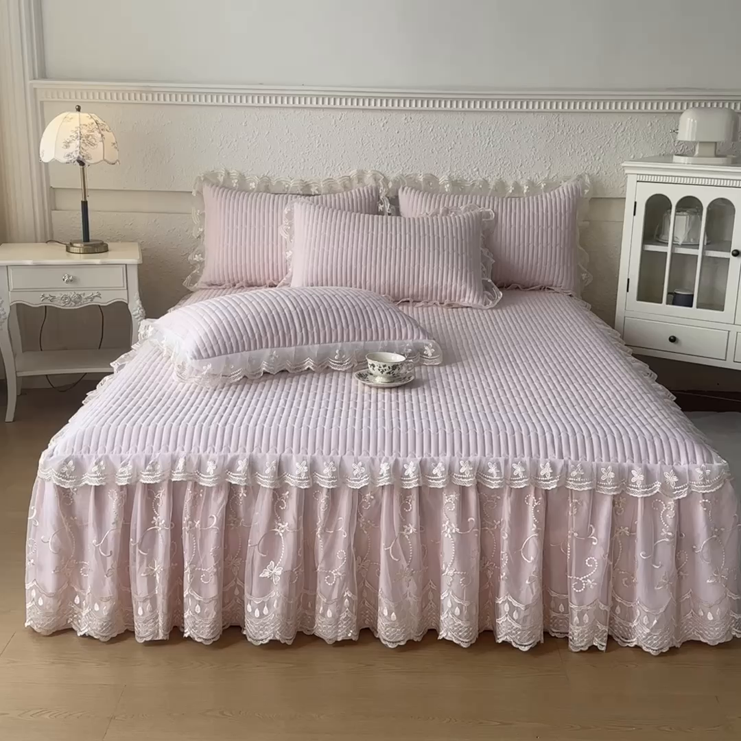 91家纺网 家纺一手货源 找家纺 予梦家纺 2025新款夹棉床裙单床裙单品床裙单件床裙-花影 花影-浅玉