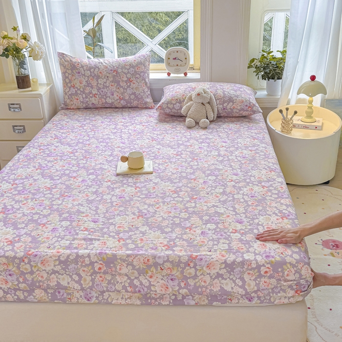 91家纺网 家纺一手货源 找家纺 丝芙妮家居（原乐视家纺） 2026新款A类皱皱纱亲肤木棉床笠-系列二 紫藤浪漫