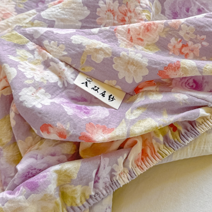 91家纺网 家纺一手货源 找家纺 丝芙妮家居（原乐视家纺） 2026新款A类皱皱纱亲肤木棉床笠-系列二 紫藤浪漫