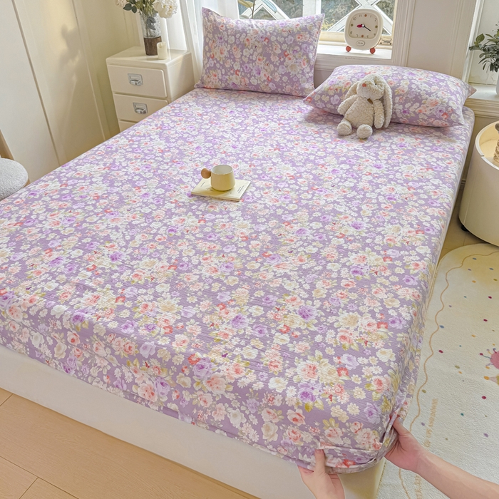 91家纺网 家纺一手货源 找家纺 丝芙妮家居（原乐视家纺） 2026新款A类皱皱纱亲肤木棉床笠-系列二 紫藤浪漫