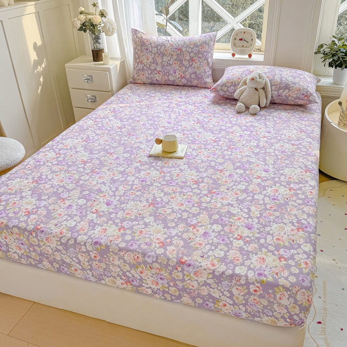 91家纺网 家纺一手货源 找家纺 丝芙妮家居（原乐视家纺） 2026新款A类皱皱纱亲肤木棉床笠-系列二 紫藤浪漫