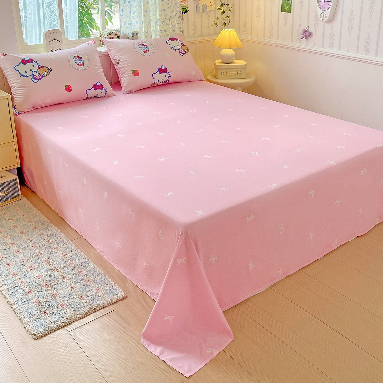 91家纺网 家纺一手货源 找家纺 朵希曼 2025新款全棉三丽鸥卡通印花系列四件套 凯蒂和熊