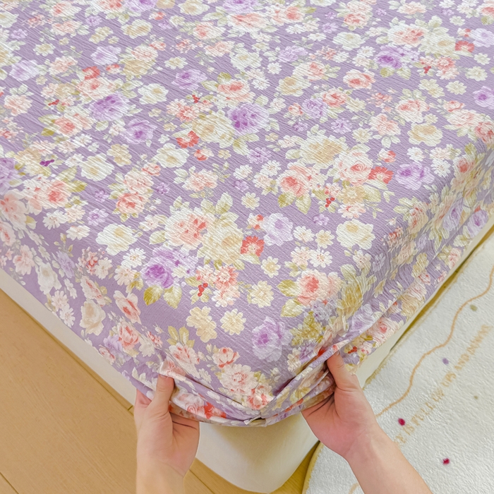 91家纺网 家纺一手货源 找家纺 丝芙妮家居（原乐视家纺） 2026新款A类皱皱纱亲肤木棉床笠-系列二 紫藤浪漫