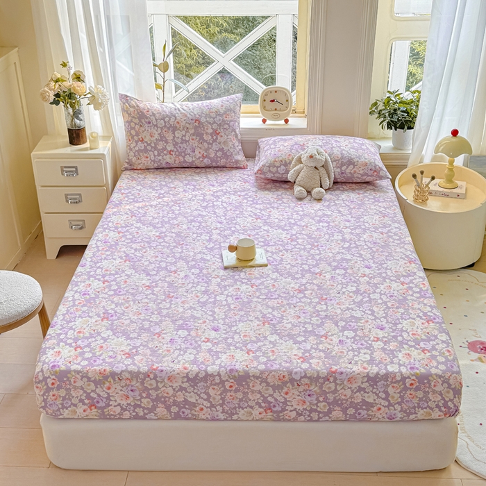 91家纺网 家纺一手货源 找家纺 丝芙妮家居（原乐视家纺） 2026新款A类皱皱纱亲肤木棉床笠-系列二 紫藤浪漫