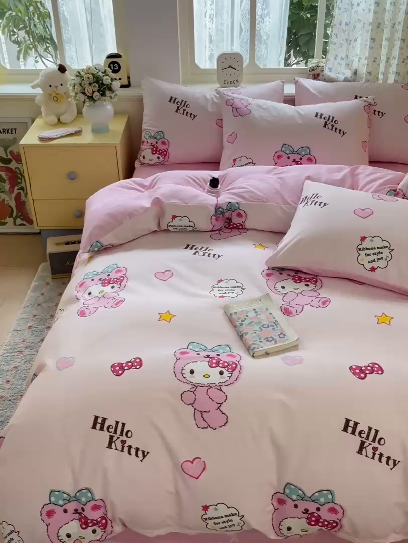 91家纺网 家纺一手货源 找家纺 朵希曼 2025新款全棉三丽鸥卡通印花系列四件套 萌宝 Baby凯蒂