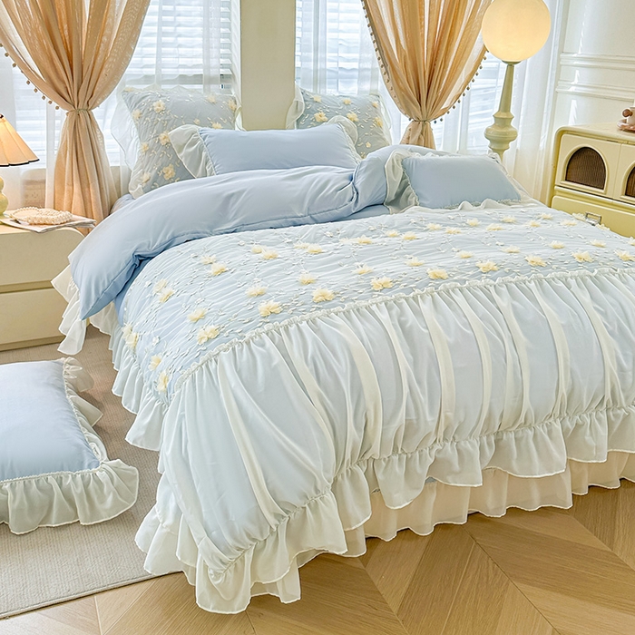 91家纺网 家纺一手货源 找家纺 （总）鼎丰家纺 2025新款立体花朵蕾丝雪纺花边四件套-绮梦系列