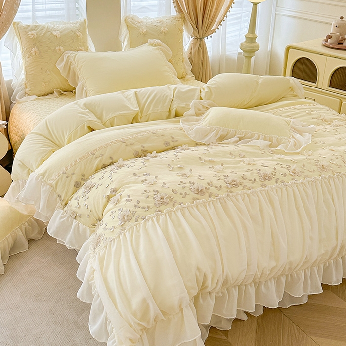 （总）鼎丰家纺 2025新款立体花朵蕾丝雪纺花边四件套-绮梦系列