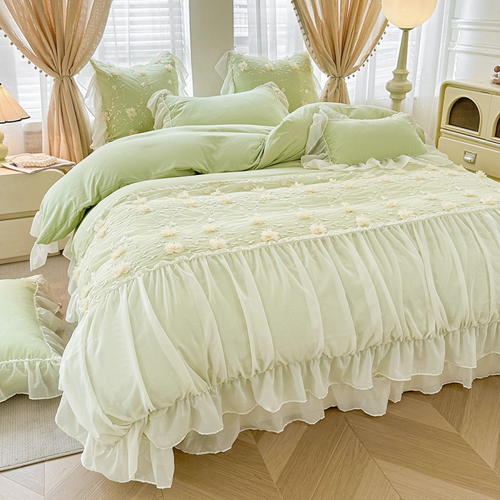 91家纺网 家纺一手货源 找家纺 （总）鼎丰家纺 2025新款立体花朵蕾丝雪纺花边四件套-绮梦系列