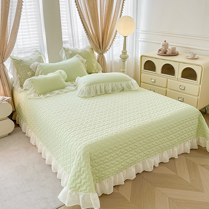 91家纺网 家纺一手货源 找家纺 鼎丰家纺 2025新款立体花朵蕾丝雪纺花边四件套-绮梦系列 绮梦-浅绿