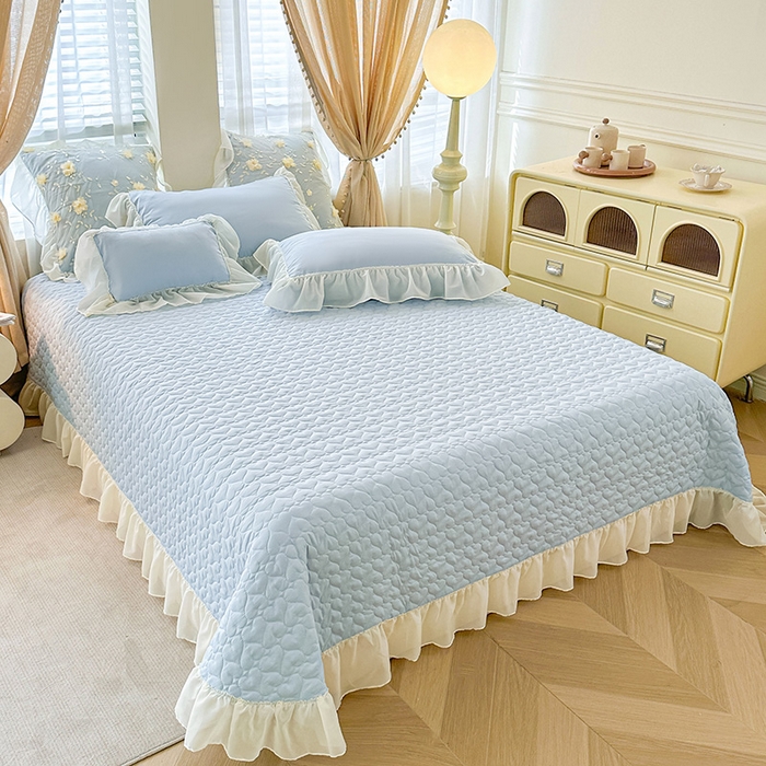 91家纺网 家纺一手货源 找家纺 鼎丰家纺 2025新款立体花朵蕾丝雪纺花边四件套-绮梦系列 绮梦-浅蓝