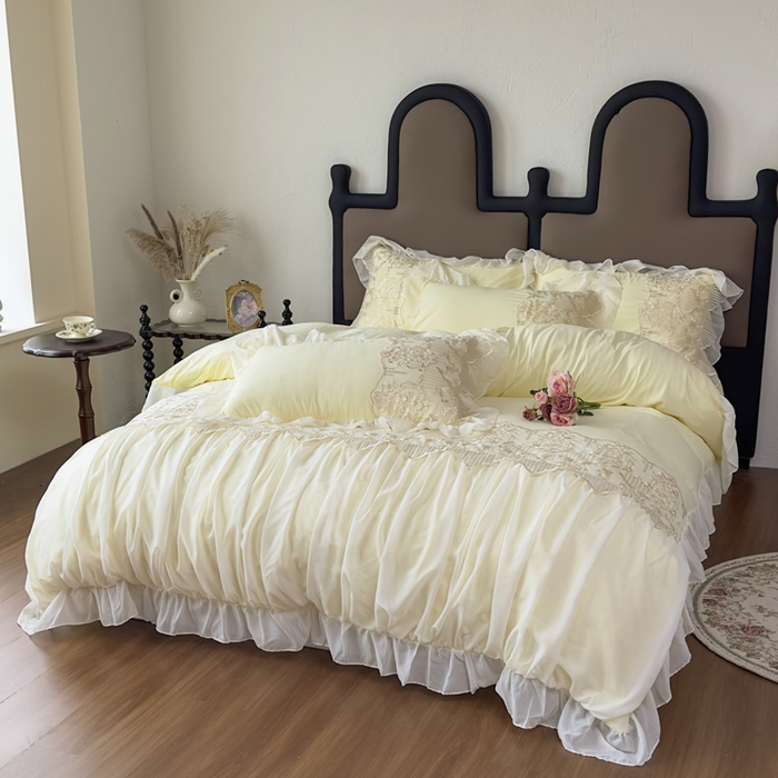 91家纺网 家纺一手货源 找家纺 （总）鼎丰家纺 2025新款蕾丝刺绣雪纺花边四件套