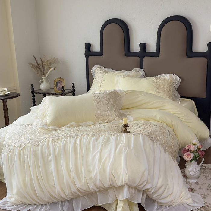 91家纺网 家纺一手货源 找家纺 （总）鼎丰家纺 2025新款蕾丝刺绣雪纺花边四件套