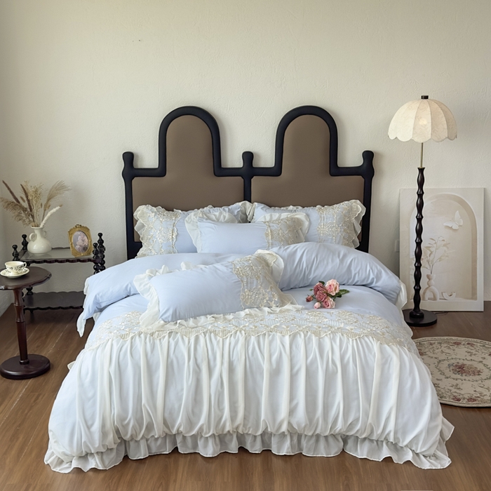 91家纺网 家纺一手货源 找家纺 （总）鼎丰家纺 2025新款蕾丝刺绣雪纺花边四件套