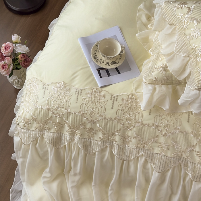 91家纺网 家纺一手货源 找家纺 （总）鼎丰家纺 2025新款蕾丝刺绣雪纺花边四件套