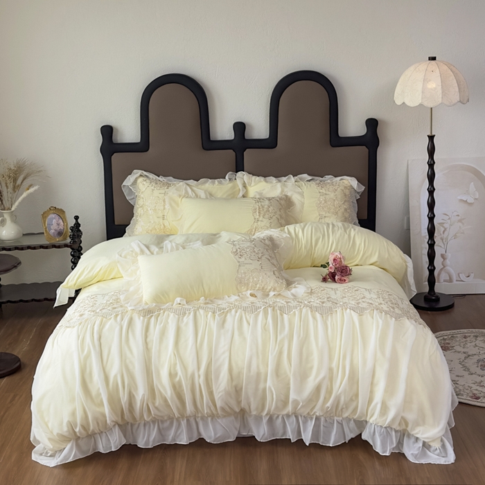 鼎丰家纺 2025新款蕾丝刺绣雪纺花边四件套 香榭-米色